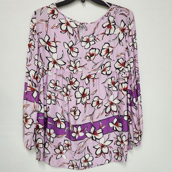 Marc Aurel Women's Light/Dark Purple Floral V-Neck Blouse Size 6 - Picture 2 of 8